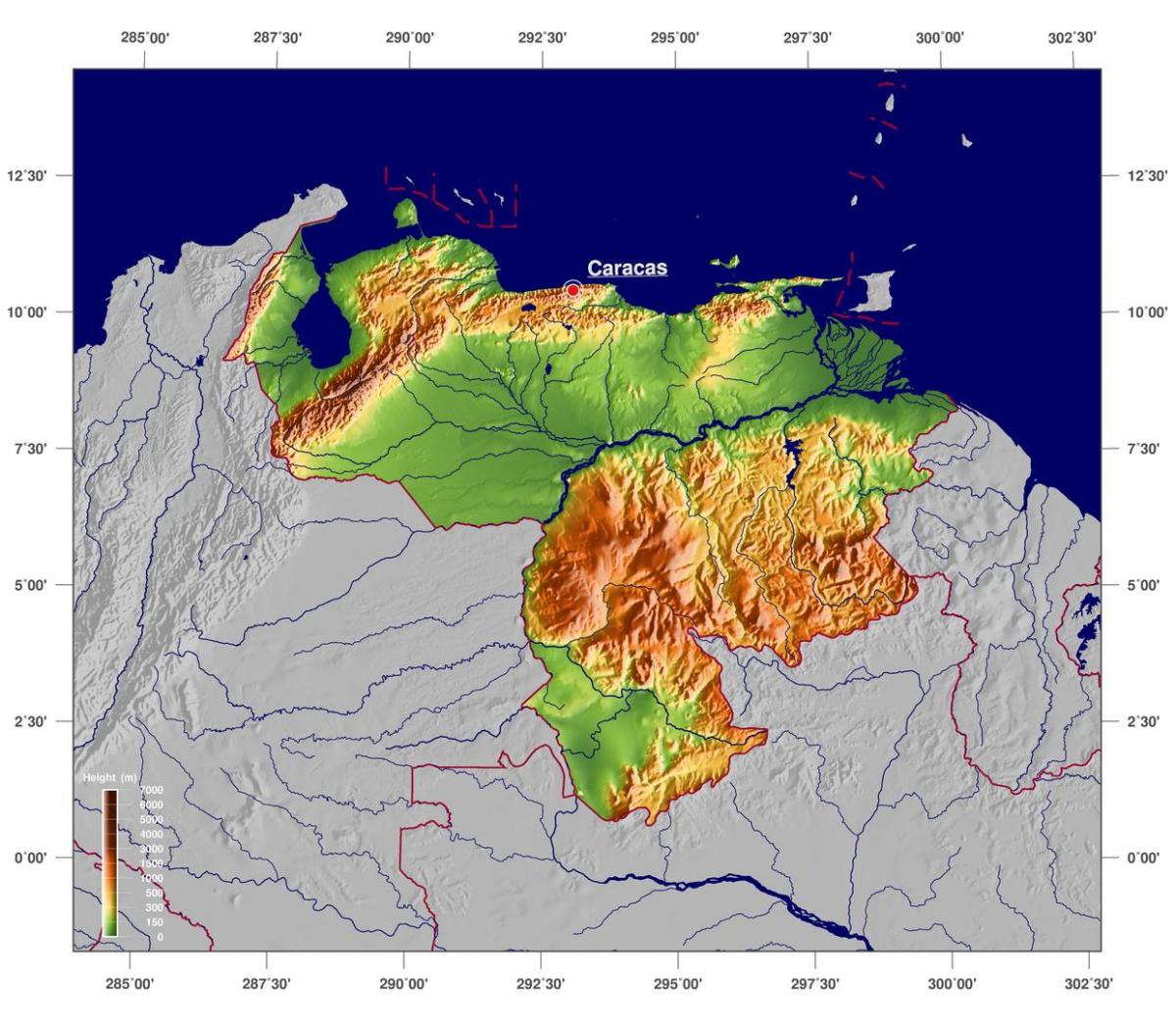 žemėlapis fizinis žemėlapis venesuela