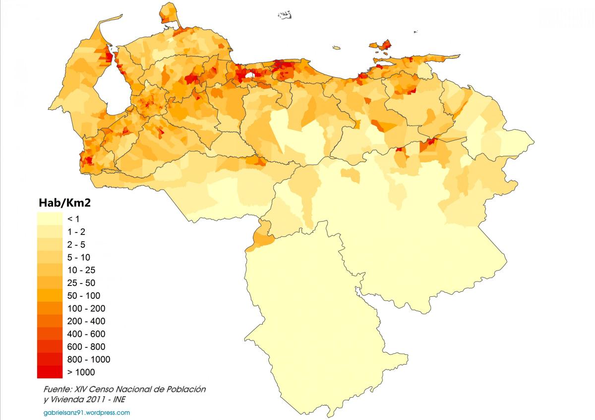 venesuelos gyventojų tankumo žemėlapis