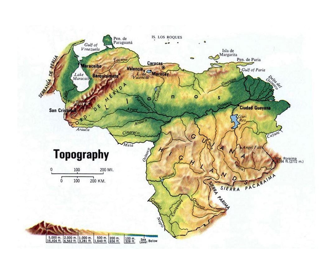 žemėlapis venesuela topografinis